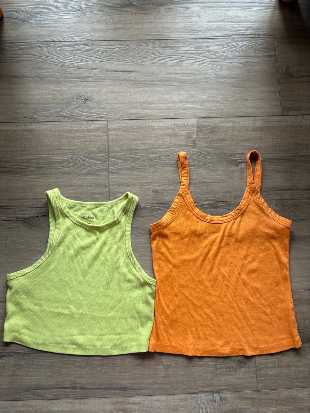 Wild Fable Women's Ribbed Tank Tops - Neon Lime and Orange
